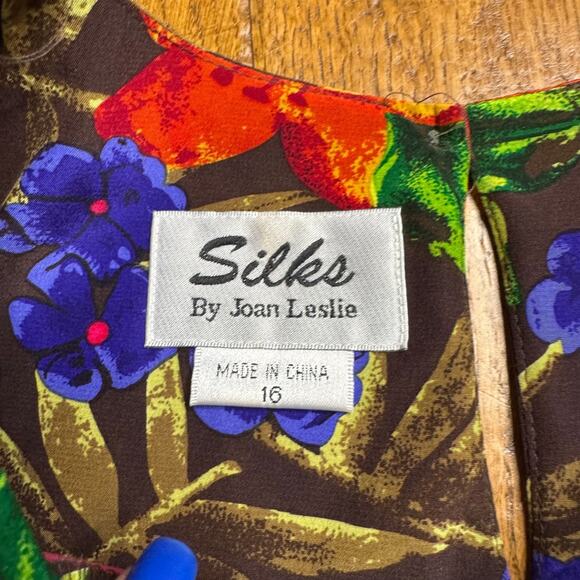 VTG Silks By Joan Leslie Blazer & Shirt Green Floral 100% Silk Womens Size 16/18 - Picture 10 of 14